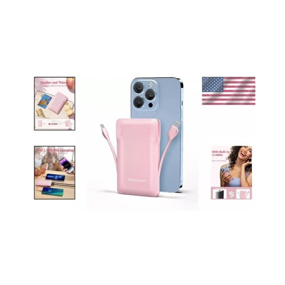 10000mAh Portable Power Bank with Built-in Cables - Fast Charging & Slim Design
